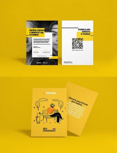 Formularz Zwrotu o Pomoc z kodem QR i broszura PRISMA Fundacji Można Zwariować